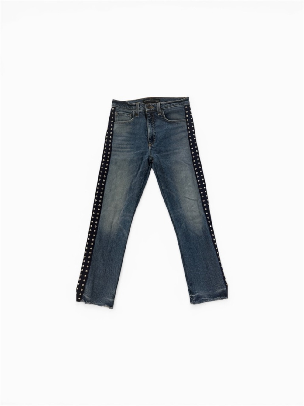 VERONICA BEARD 'Ines' Girlfriend Rhinestone-Side Crop Jeans, Faded Blue - 26